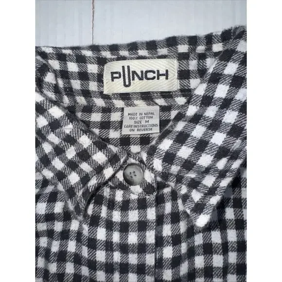 Vintage Punch Tartan Plaid Shirt Size M Black/White Left Breast Pocket - Picture 2 of 10
